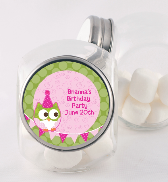 Owl Birthday Girl - Personalized Birthday Party Candy Jar