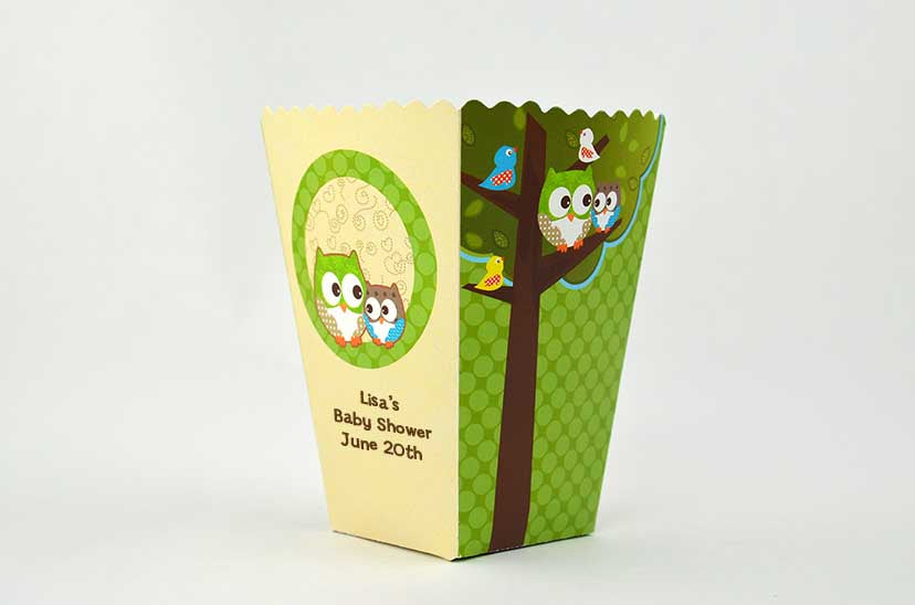 Owl - Look Whooo's Having A Baby - Personalized Baby Shower Popcorn Boxes