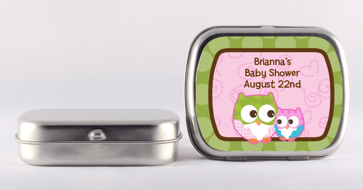 Owl - Look Whooo's Having A Girl - Personalized Baby Shower Mint Tins