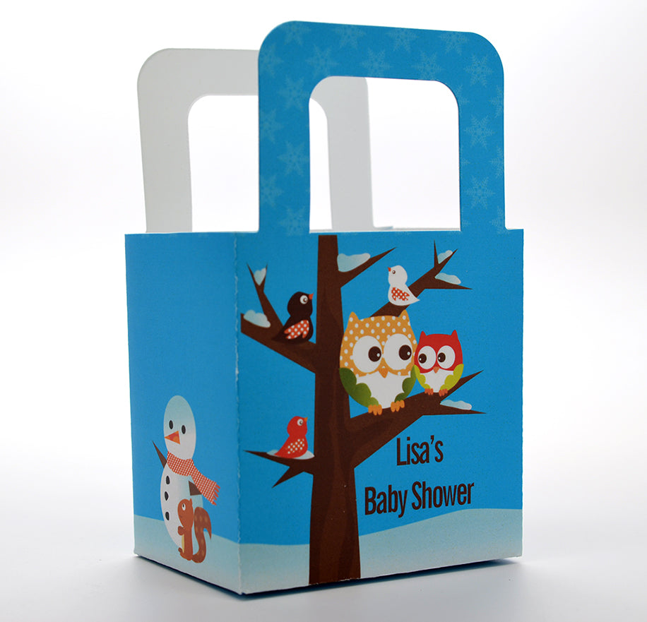 Owl - Winter Theme or Christmas - Personalized Baby Shower Favor Boxes
