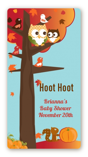 Owl - Fall Theme or Halloween - Custom Rectangle Baby Shower Sticker/Labels