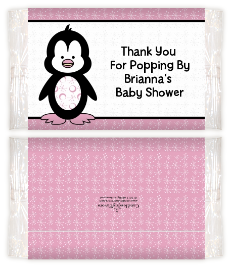 Penguin Pink - Personalized Popcorn Wrapper Baby Shower Favors