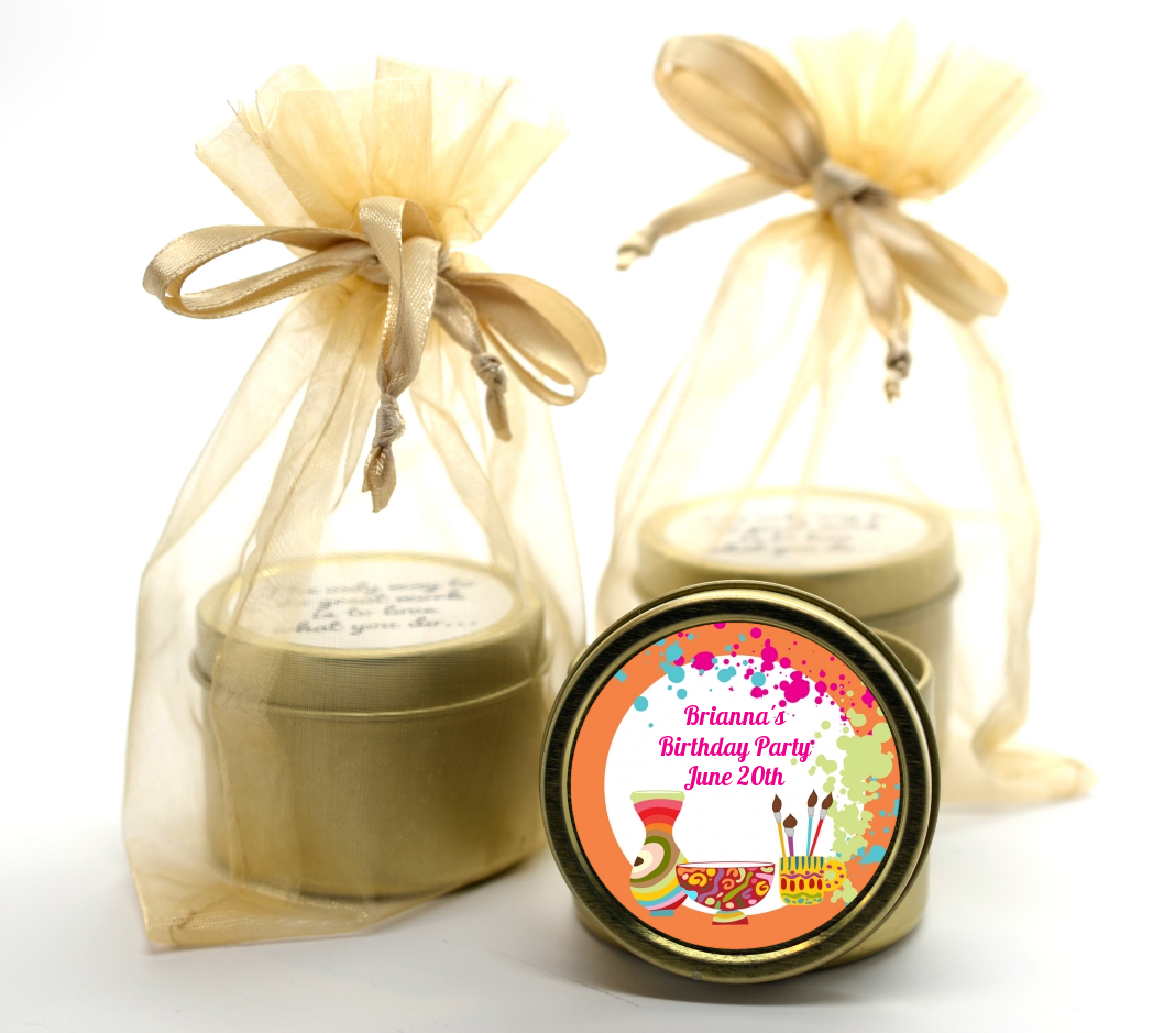 Pottery Painting - Birthday Party Gold Tin Candle Favors