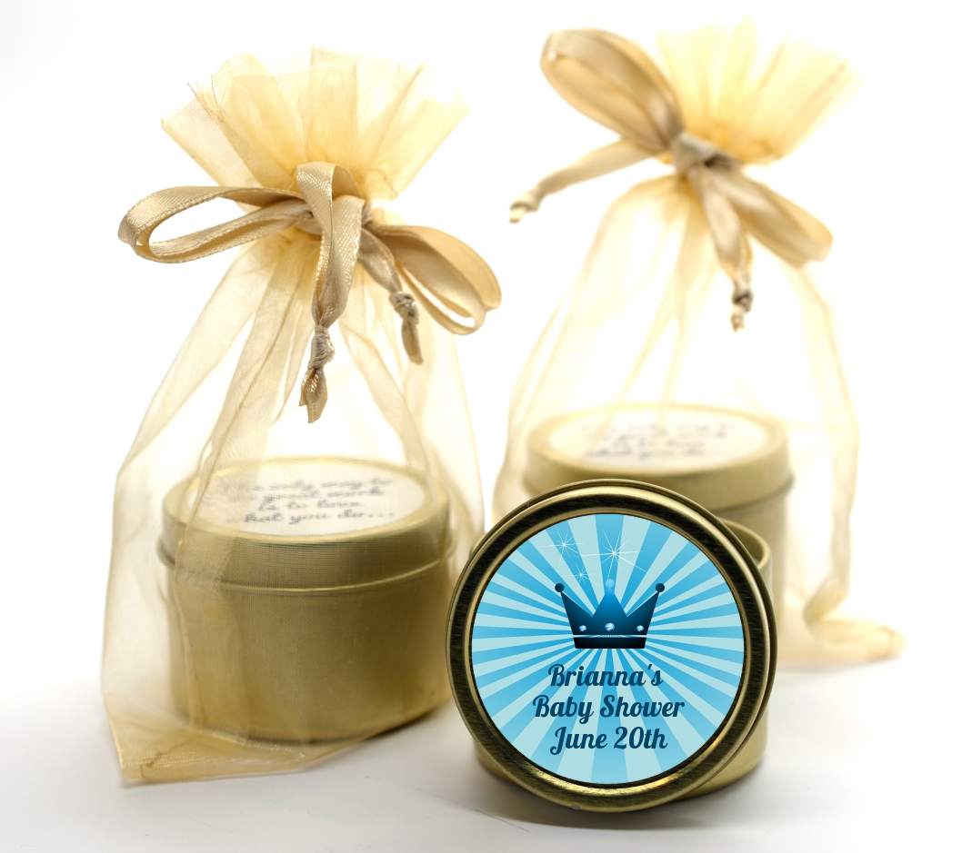 Prince Royal Crown - Baby Shower Gold Tin Candle Favors