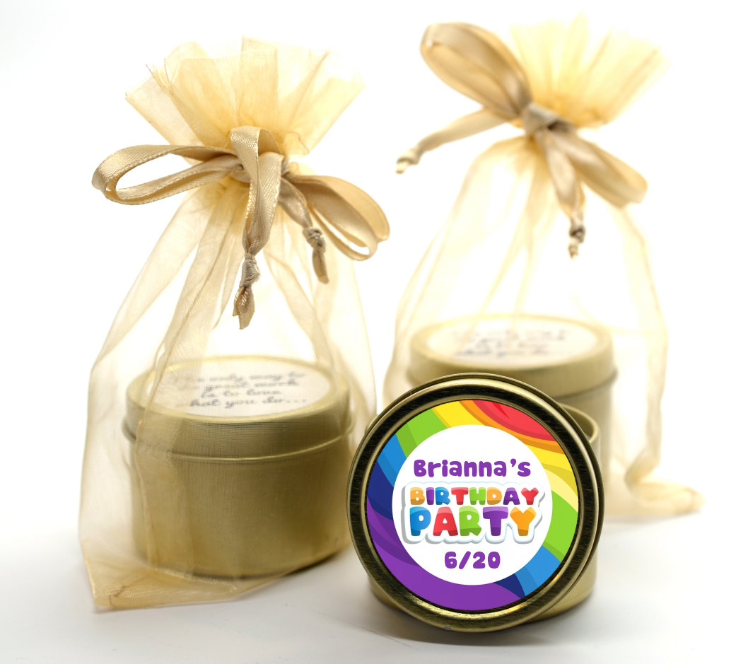 Rainbow - Birthday Party Gold Tin Candle Favors