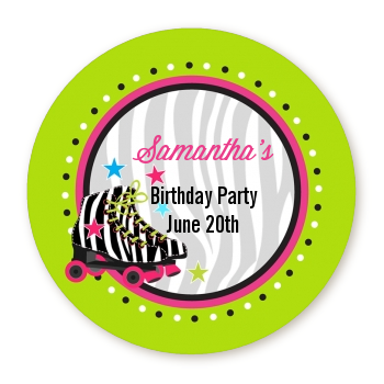 Retro Roller Skate Party - Round Personalized Birthday Party Sticker Labels