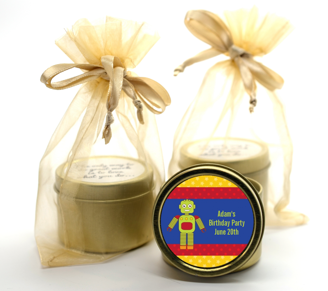 Robot Party - Birthday Party Gold Tin Candle Favors