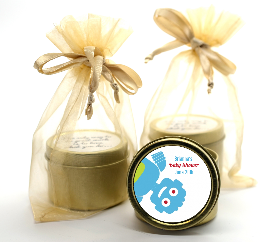 Robots - Baby Shower Gold Tin Candle Favors