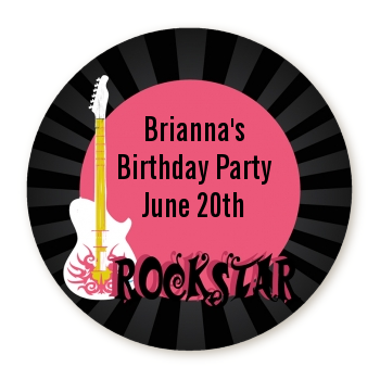 Rock Star Guitar Pink - Round Personalized Birthday Party Sticker Labels