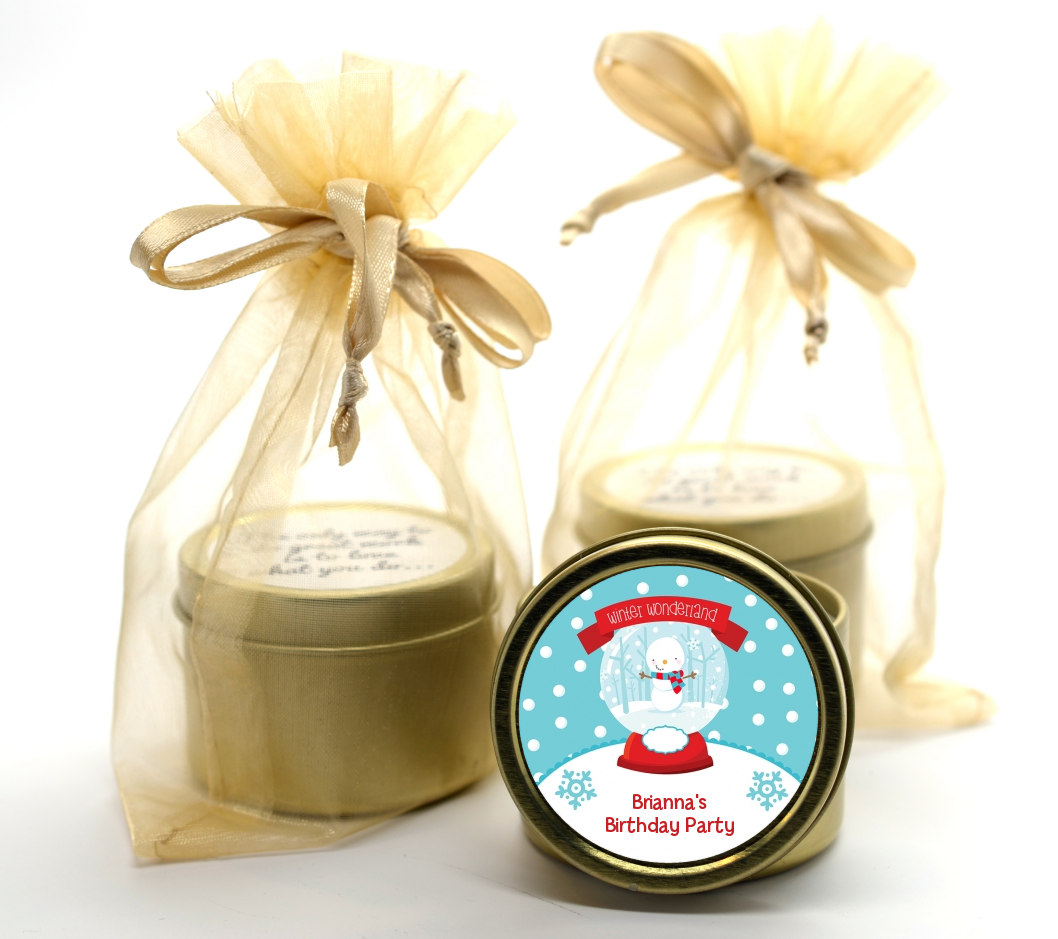 Snow Globe Winter Wonderland - Birthday Party Gold Tin Candle Favors