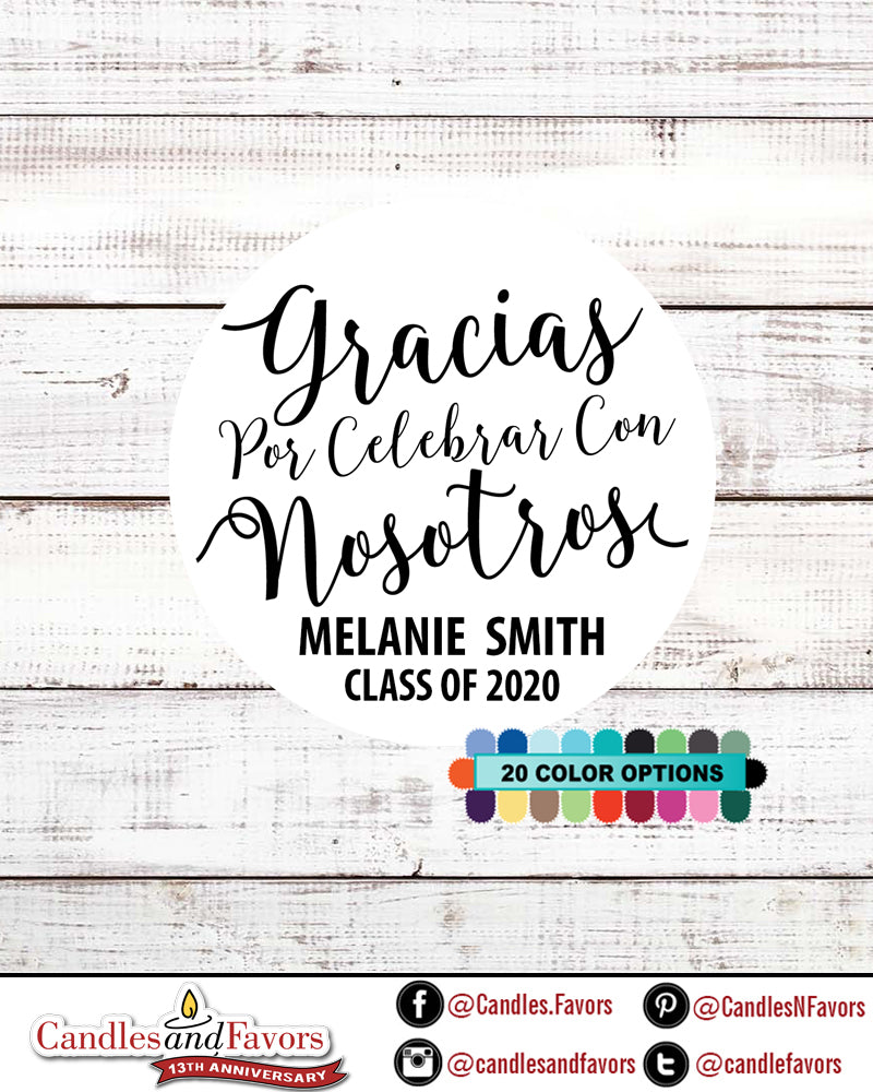 Gracias por celebrar Con nosotros - Round Personalized Graduation Party Sticker Labels