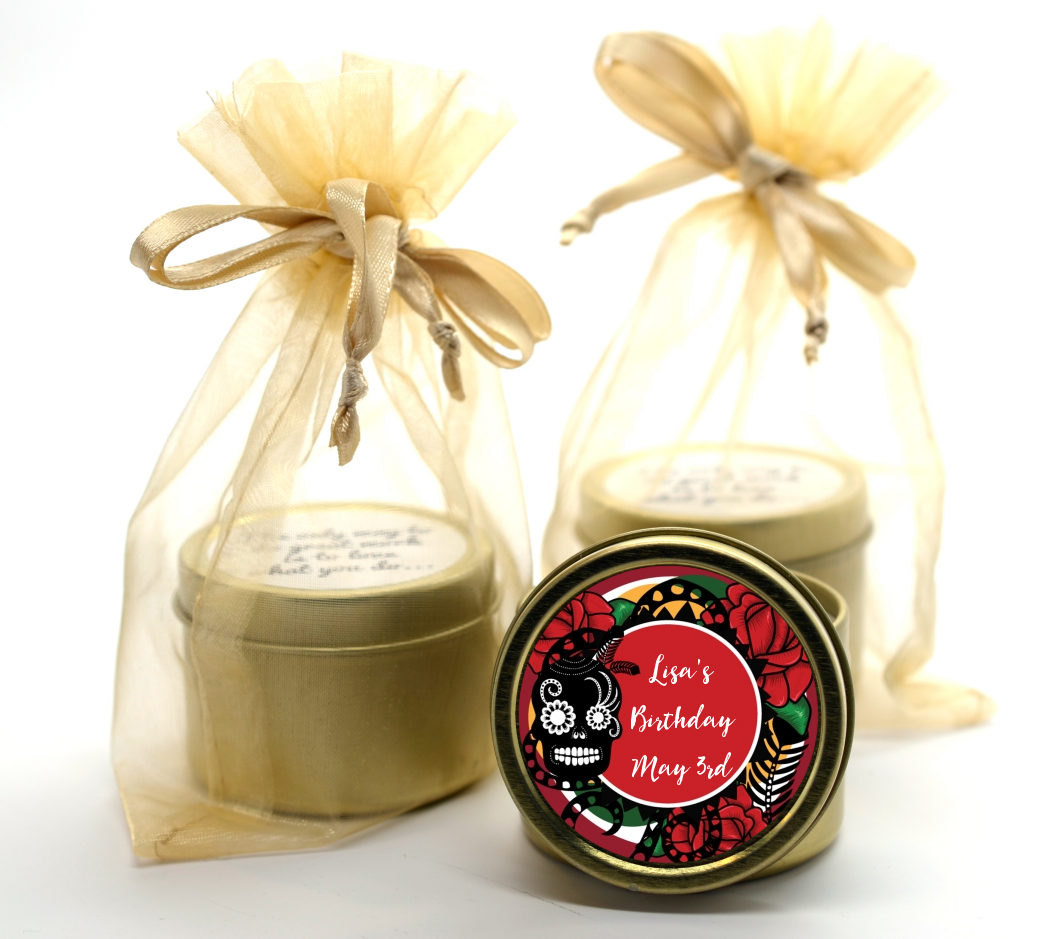 Sugar Skull - Birthday Party Gold Tin Candle Favors