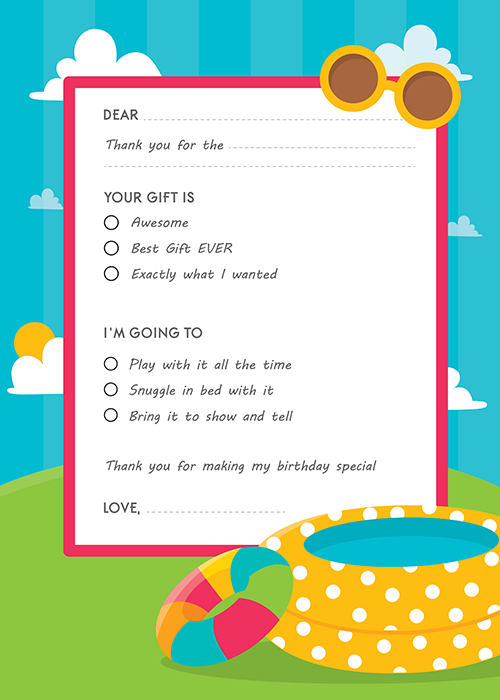 Pool Party - Birthday Party Fill In Thank You Cards