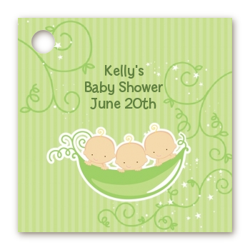 Triplets Three Peas in a Pod Caucasian - Personalized Baby Shower Card Stock Favor Tags