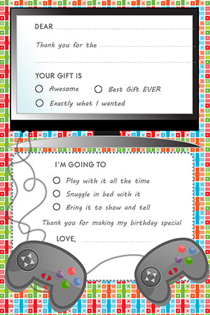 Video Game Time - Birthday Party Fill In Thank You Cards