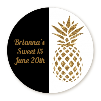 Gold Glitter Pineapple Personalized sticker labels  Gold Glitter Pineapple  Birthday Party sticker labels