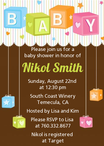 baby blocks shower invitations