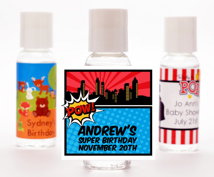 Calling All Superheroes Birthday Party Hand Sanitizer Favors