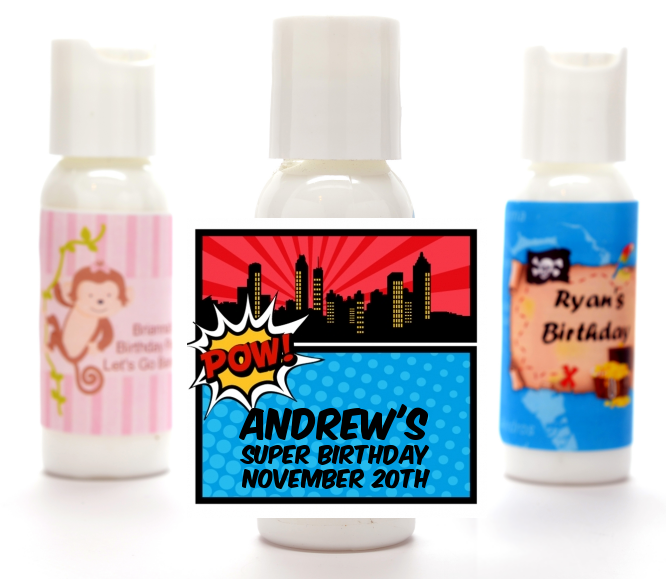 Calling All Superheroes Personalized Birthday Party Lotion Favors