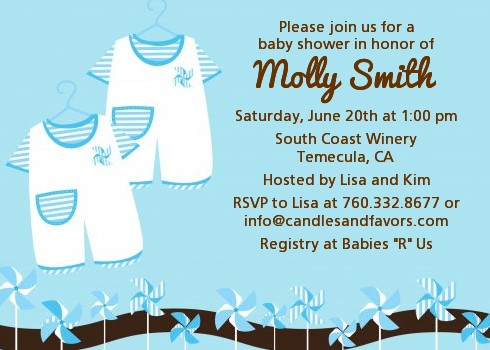 Twin Little Boy Outfits Baby Shower Invitations | Candles and