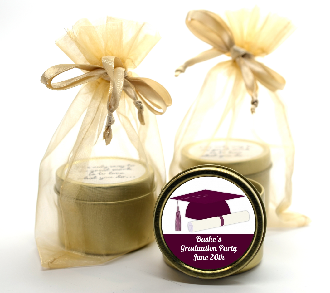 Graduation Cap Maroon Gold Tin Candle Favors Candles And Favors