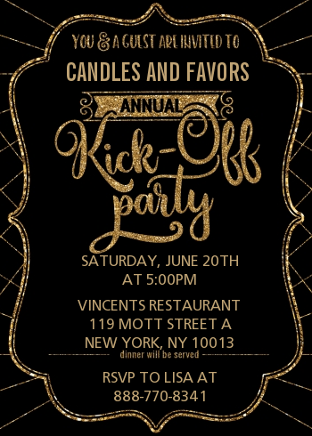 Kick Off Party Corporate Party Invitations | Candles and Favors