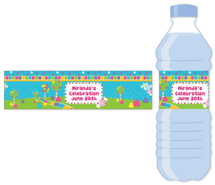 Candy Land Water Bottle Label | Birthday Party Water Bottle Stickers