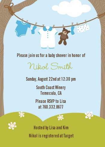 Boy Onesie Clothesline Baby Shower Invitation by Basic Invite