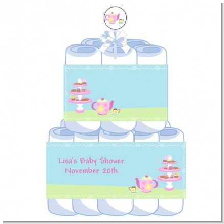 Baby Brewing Tea Party - Personalized Baby Shower Diaper Cake 2 Tier