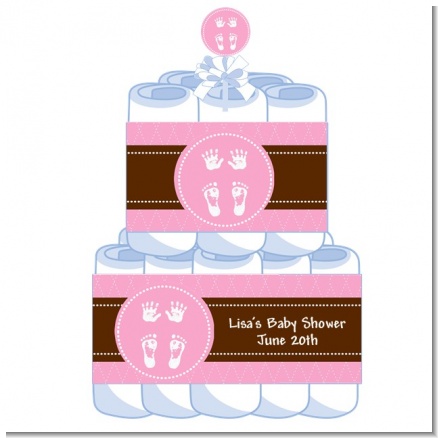 Baby Feet Pitter Patter Pink - Personalized Baby Shower Diaper Cake 2 Tier