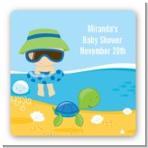Beach Baby Boy - Square Personalized Baby Shower Sticker Labels