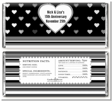 Black & White Heart - Personalized Anniversary Candy Bar Wrappers