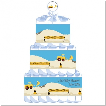 Construction Truck - Personalized Baby Shower Diaper Cake 3 Tier