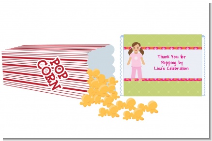 Doll Party Brunette Hair - Personalized Popcorn Wrapper Birthday Party Favors