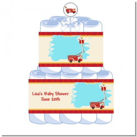 Fire Truck - Personalized Baby Shower Diaper Cake 2 Tier