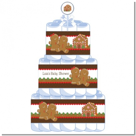 Gingerbread House - Personalized Baby Shower Diaper Cake 3 Tier