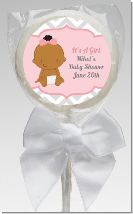 It's A Girl Chevron African American - Personalized Baby Shower Lollipop Favors