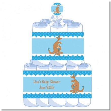 Kangaroo Blue - Personalized Baby Shower Diaper Cake 2 Tier