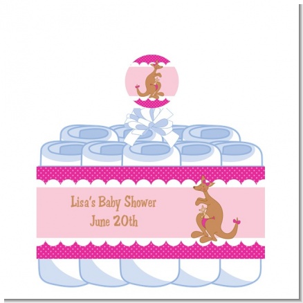 Kangaroo Pink - Personalized Baby Shower Diaper Cake 1 Tier