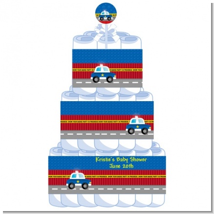 Police Car - Personalized Baby Shower Diaper Cake 3 Tier