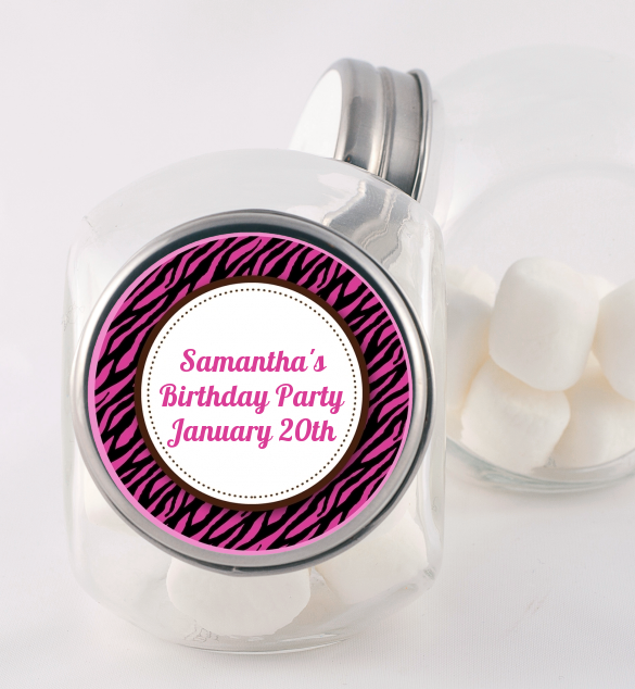 Zebra Print Pink & Black Birthday Party Candy Jars Candles & Favors