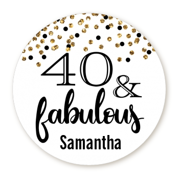 40 & Fabulous Glitter - Round Personalized Birthday Party Sticker Labels