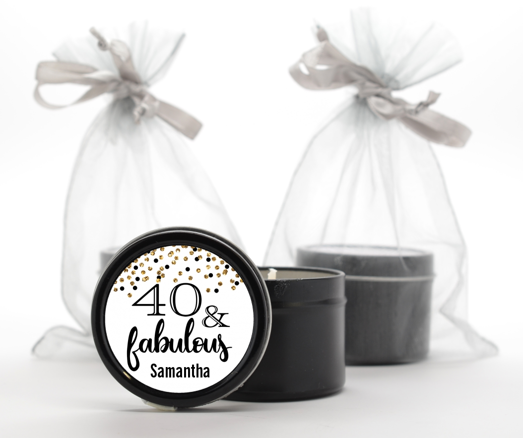 40 and Fabulous Glitter - Birthday Party Black Candle Tin Favors