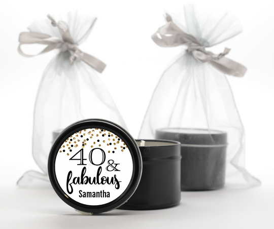 40 and Fabulous Glitter - Birthday Party Black Candle Tin Favors