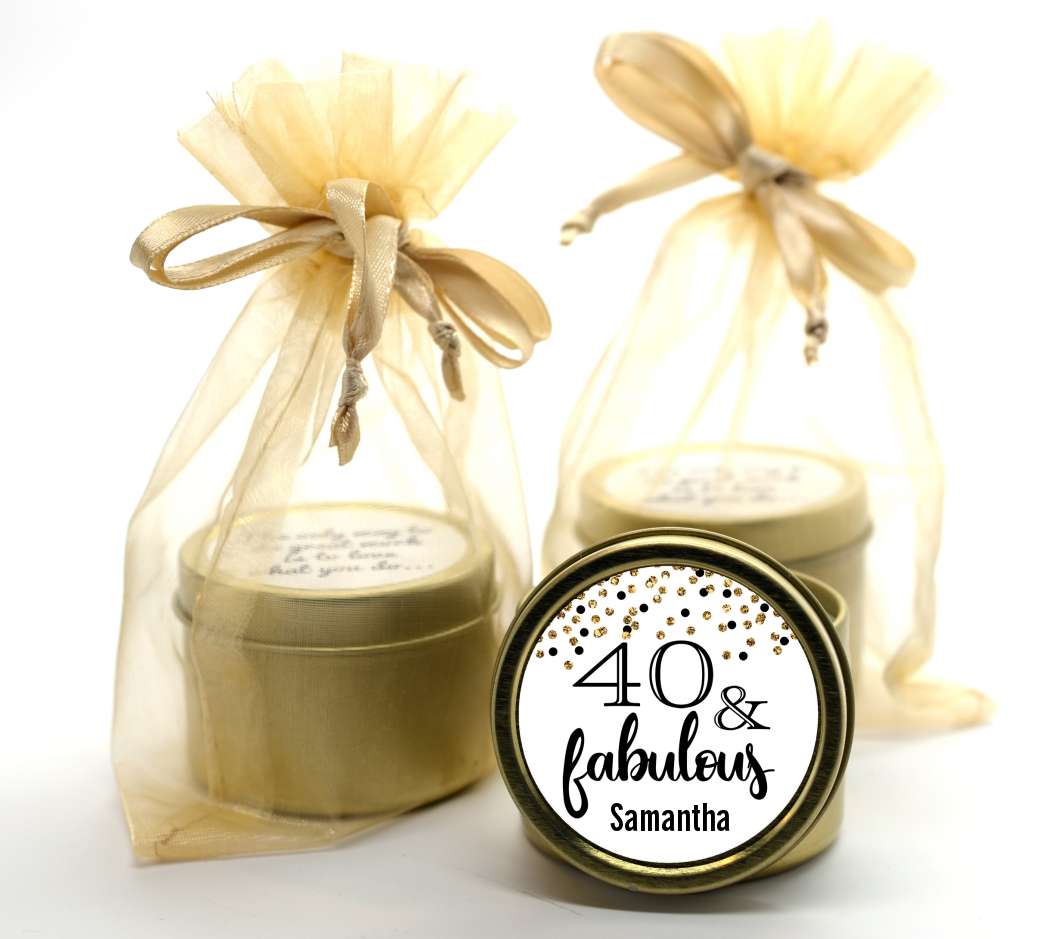 40 and Fabulous Glitter - Birthday Party Gold Tin Candle Favors