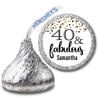 40 and Fabulous Glitter - Hershey Kiss Birthday Party Sticker Labels