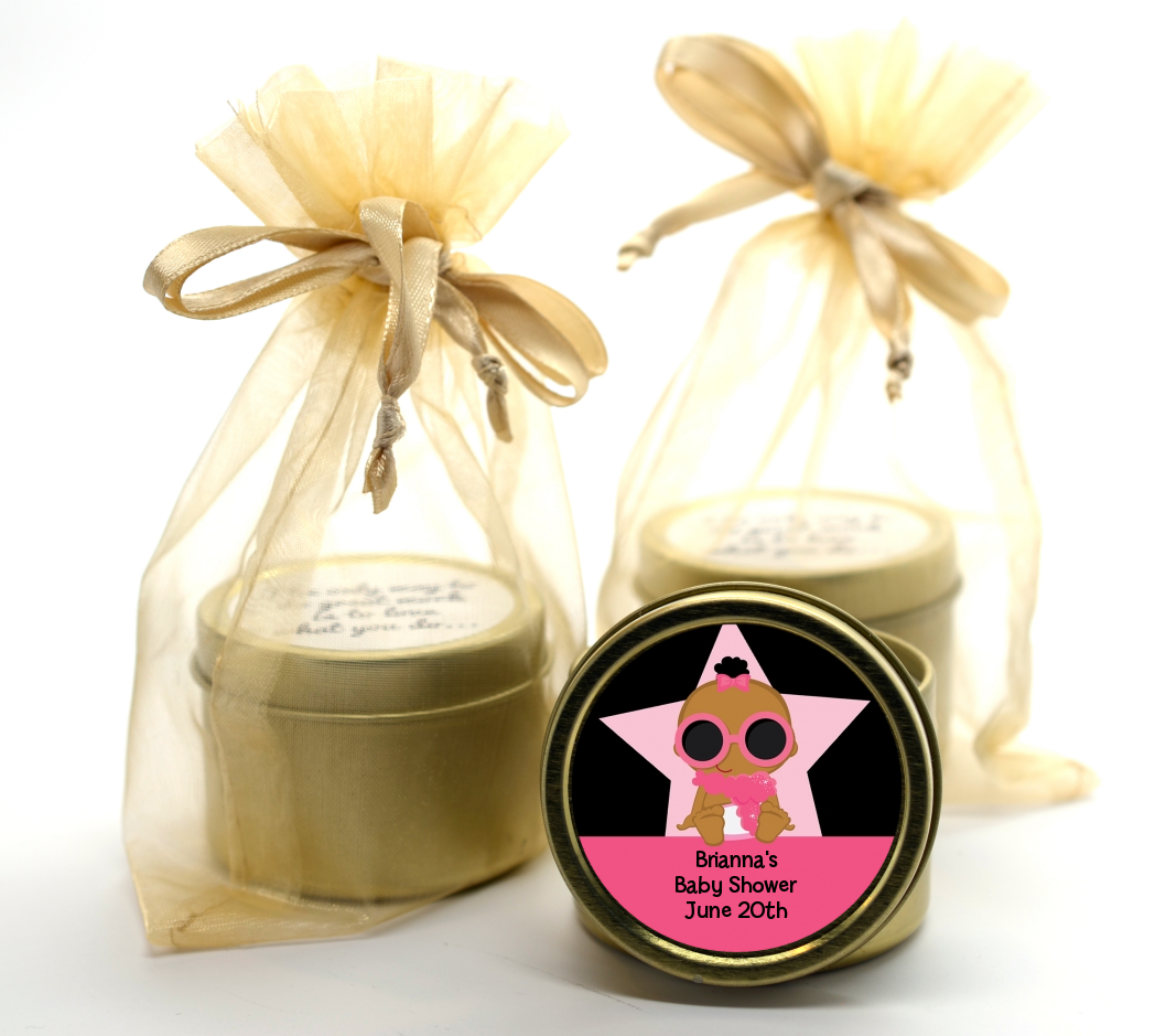 A Star Is Born Hollywood Black|Pink - Baby Shower Gold Tin Candle Favors