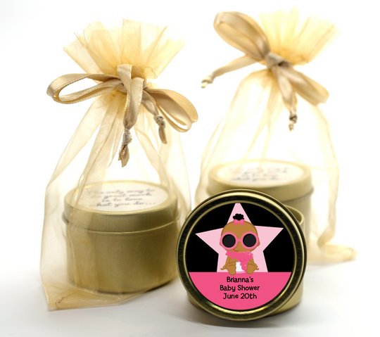 A Star Is Born Hollywood Black|Pink - Baby Shower Gold Tin Candle Favors