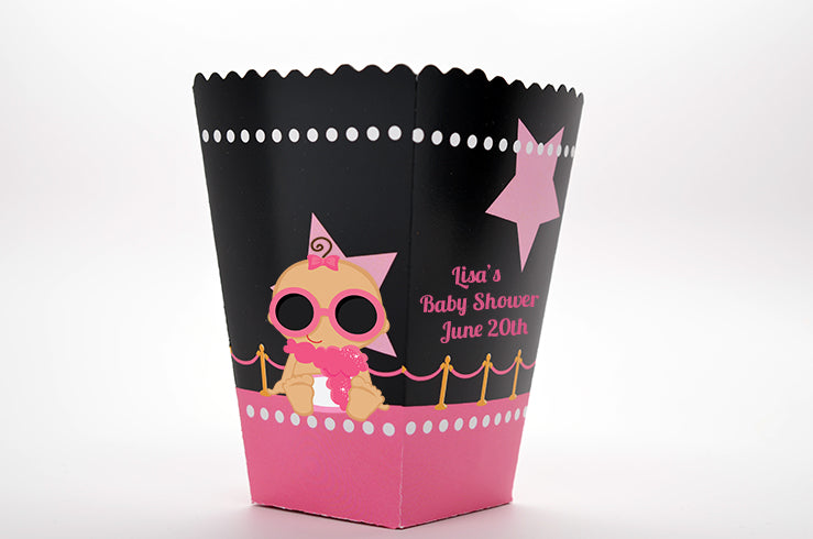 A Star Is Born Hollywood Black|Pink - Personalized Baby Shower Popcorn Boxes