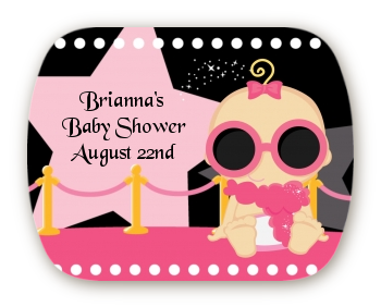 A Star Is Born!® Hollywood Black|Pink - Personalized Baby Shower Rounded Corner Stickers